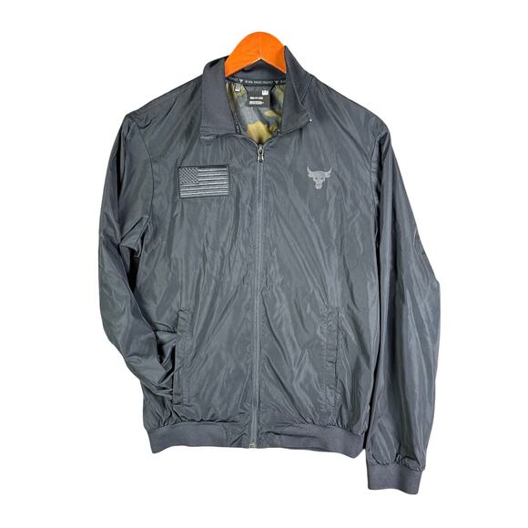 Project Rock Under Armour Freedom USA Veteran's‎ Day Bomber Jacket Mens Small - Picture 1 of 12